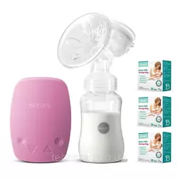 Электрический  молокоотсос Bebumi BS Eco (C pink) с силиконовой соской + пакеты для хранения грудного молока
