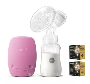 Электрический  молокоотсос Bebumi BS Eco (C pink) с силиконовой соской + пакеты для хранения грудного молока