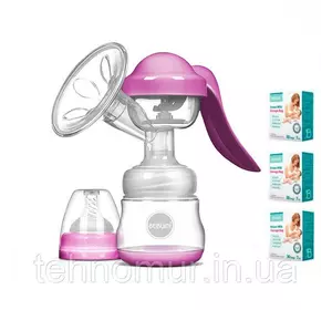 Ручной молокоотсос Bebumi BM Pro (pink) + силиконовая массажная насадка + пакеты для хранения грудного молока